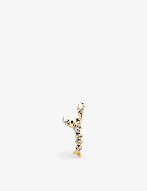 YVONNE LEON: Mini Lobster 9ct yellow-gold and 0.15ct diamond single drop earring