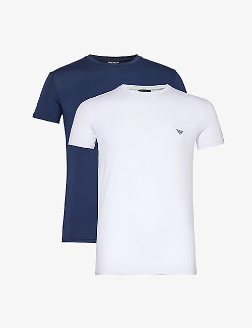 EMPORIO ARMANI: Crewneck ribbed-trim pack of two stretch-jersey T-shirts