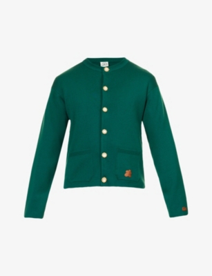 Shop Lacoste Men's Swing Le Fleur* X Brand-appliqué Wool Knitted Cardigan In Dark Green