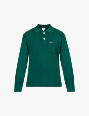 LACOSTE: Le FLEUR* x Lacoste brand-appliqué regular-fit wool knitted polo shirt