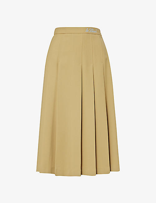 LACOSTE: Le FLEUR* x Lacoste brand-embroidered pleated woven midi skirt