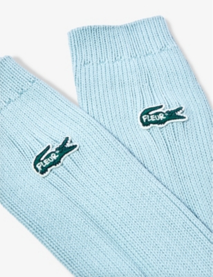 Shop Lacoste Le Fleur* X  Logo-embroidered Stretch-cotton Blend Socks In Swell