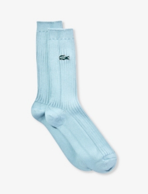 Lacoste Le Fleur* X  Logo-embroidered Stretch-cotton Blend Socks In Swell