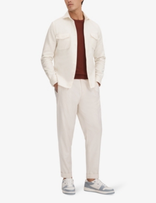 Shop Reiss Men's Ecru Arlo Regular-fit Long-sleeve Cotton Overshirt