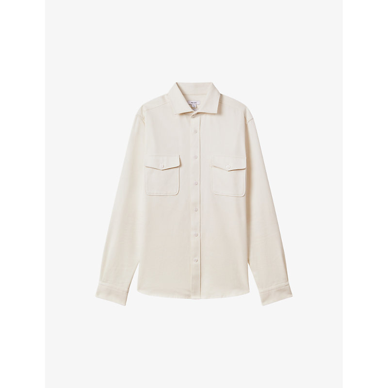 Shop Reiss Men's Ecru Arlo Regular-fit Long-sleeve Cotton Overshirt