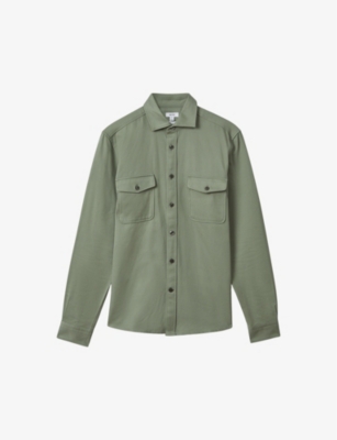 Shop Reiss Men's Pistachio Arlo Regular-fit Long-sleeve Cotton Overshirt