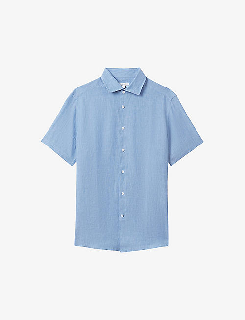 REISS: Holiday regular-fit short-sleeve linen shirt