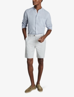 Shop Reiss Men's Light Blue Ocean Grandad-collar Striped Linen Shirt