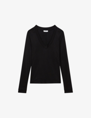 Shop Reiss Women's Black Brady V-neck Fine-knit Top