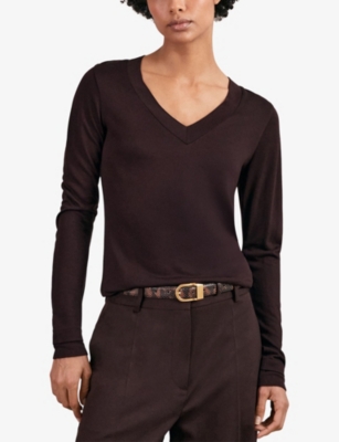 REISS: Brady V-neck fine-knit top