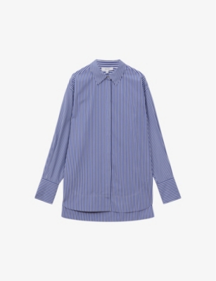 Shop Reiss Danica Striped Oversized Woven Shirt In Blue/white
