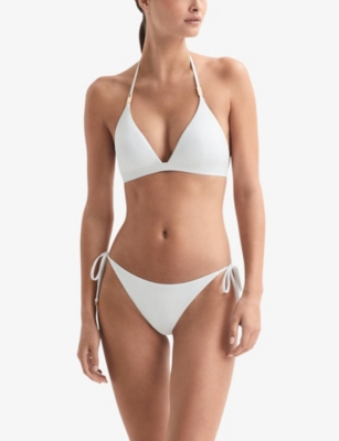 Shop Reiss Women's White Ripley Branded-hardware Stretch-nylon Bikini Bottoms