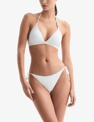 Shop Reiss Women's White Ripley Halterneck Stretch Recycled-nylon Bikini Top