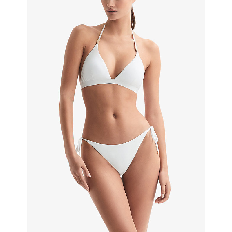 Shop Reiss Women's White Ripley Halterneck Stretch Recycled-nylon Bikini Top