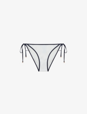 Reiss Rutha Contrasting-trim Stretch Recycled-nylon Bikini Bottoms In White/navy