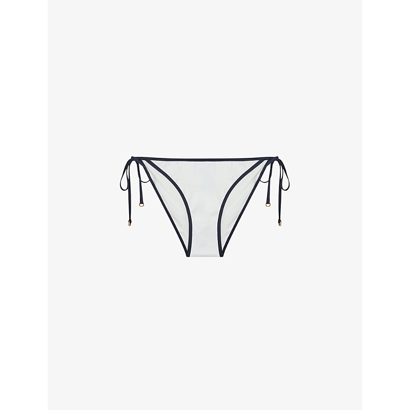Reiss Rutha Contrasting-trim Stretch Recycled-nylon Bikini Bottoms In White/navy