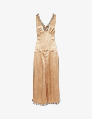 PROENZA SCHOULER: Metallic-trim dropped-waist crinkled-satin maxi dress