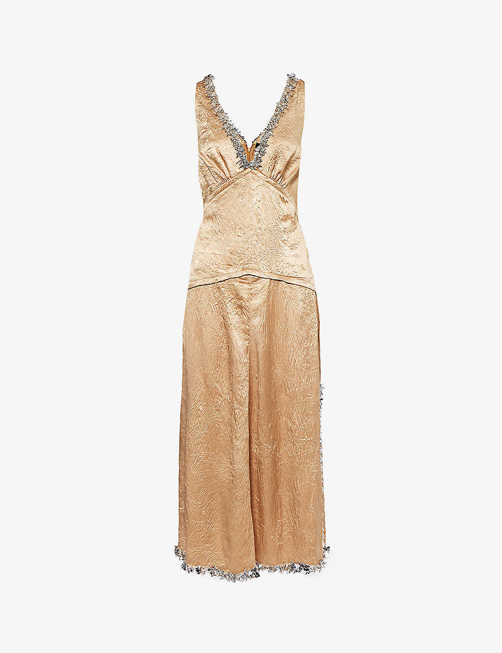 Proenza Schouler Womens Gold Metallic-trim Dropped-waist Crinkled-satin Maxi Dress