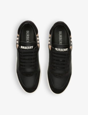 Burberry Black Sneakers With Suede Details And Check Motif In Leather Blend Man In Blk/beige