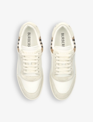 Shop Burberry Mens White/comb Stevie Check-print Leather Low-top Trainers