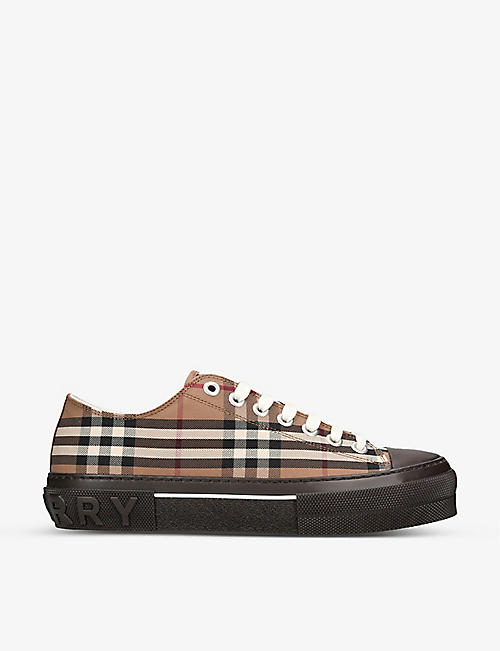 BURBERRY: Jack check-patterned cotton-leather low-top trainers
