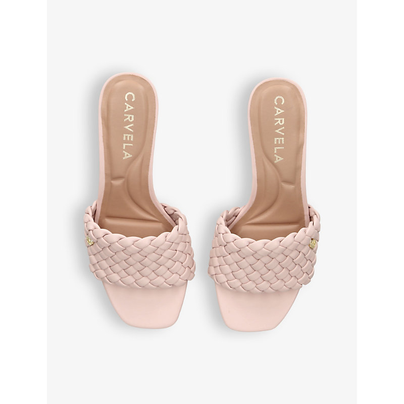 Shop Carvela Women's Pale Pink Laatice Woven-texture Faux-leather Heeled Mules