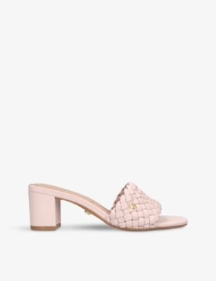 Shop Carvela Womens Pale Pink Laatice Woven-texture Faux-leather Heeled Mules