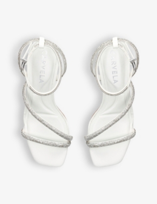 Shop Carvela Womens White Paparazzi Low 55 Crystal-embellished Woven Heeled Sandals