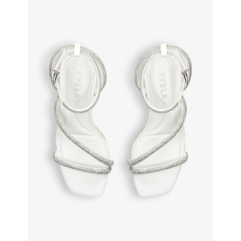 Shop Carvela Women's White Paparazzi Low 55 Crystal-embellished Woven Heeled Sandals