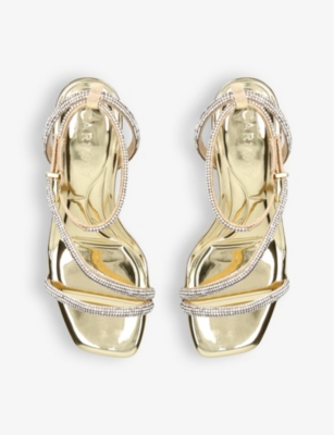 Shop Carvela Women's Gold Paparazzi Low 55 Crystal-embellished Woven Heeled Sandals