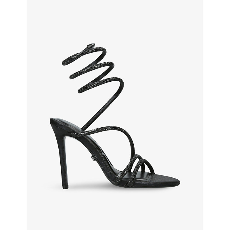 Shop Carvela Womens Black Spiral 105 Crystal-embellished Woven Heeled Sandals