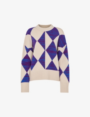 WHISTLES: Diamond-pattern relaxed-fit wool-blend jumper