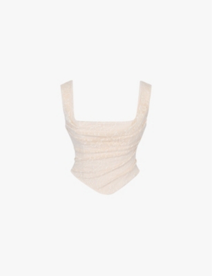 House Of Cb Womens Vintage Cream Una Corseted Stretch-woven Top