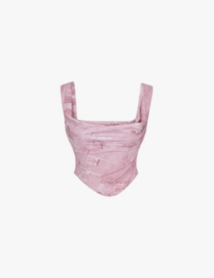 House Of Cb Womens Warm Pink Una Corseted Stretch-woven Top