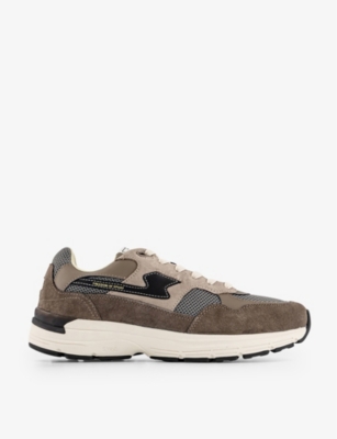 STEPNEY WORKERS CLUB STEPNEY WORKERS CLUB MEN'S GREY AMIEL S-STRIKE MESH, SUEDE AND LEATHER LOW-TOP TRAINERS