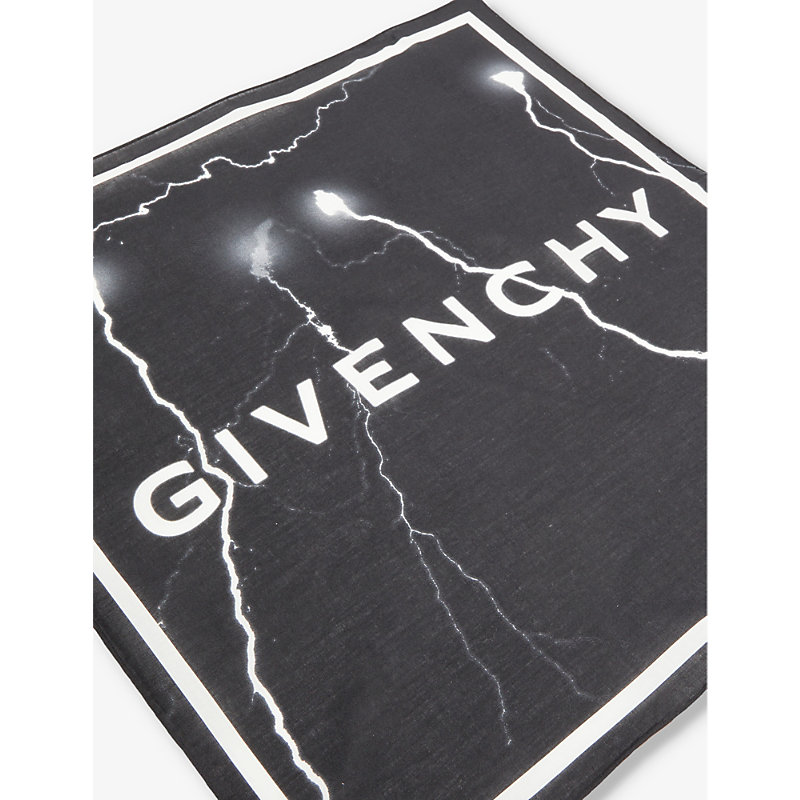 Shop Givenchy Eclaire Lightening-print Cotton Scarf In Black