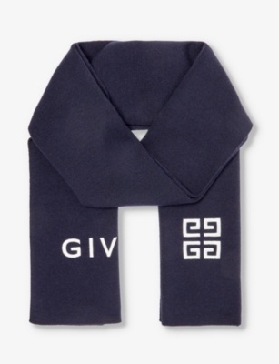 Givenchy 4g Brand-logo Wool Scarf In Deep Blue/white