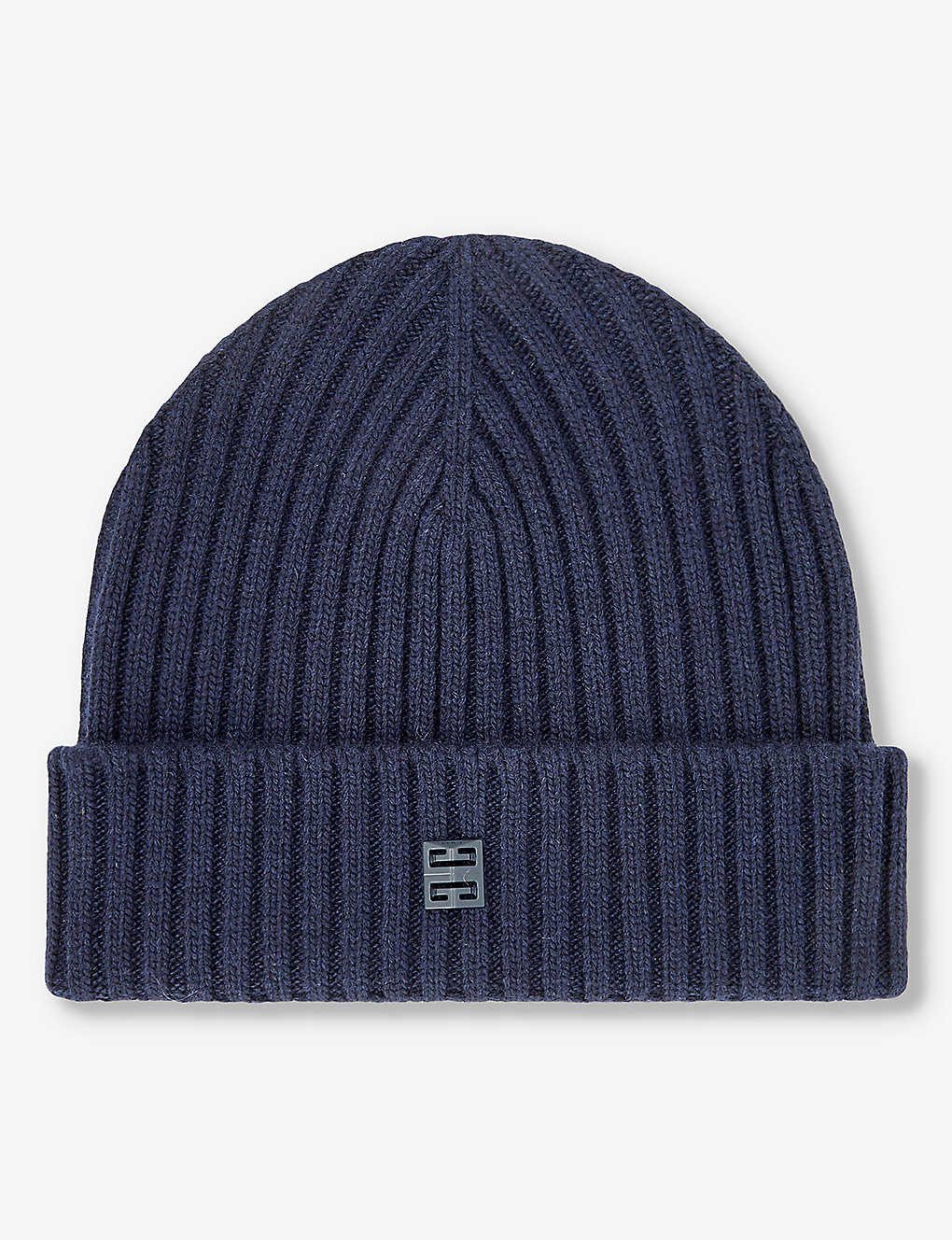 Givenchy Mens Deep Blue Rivet Folded-brim Wool And Cashmere Beanie