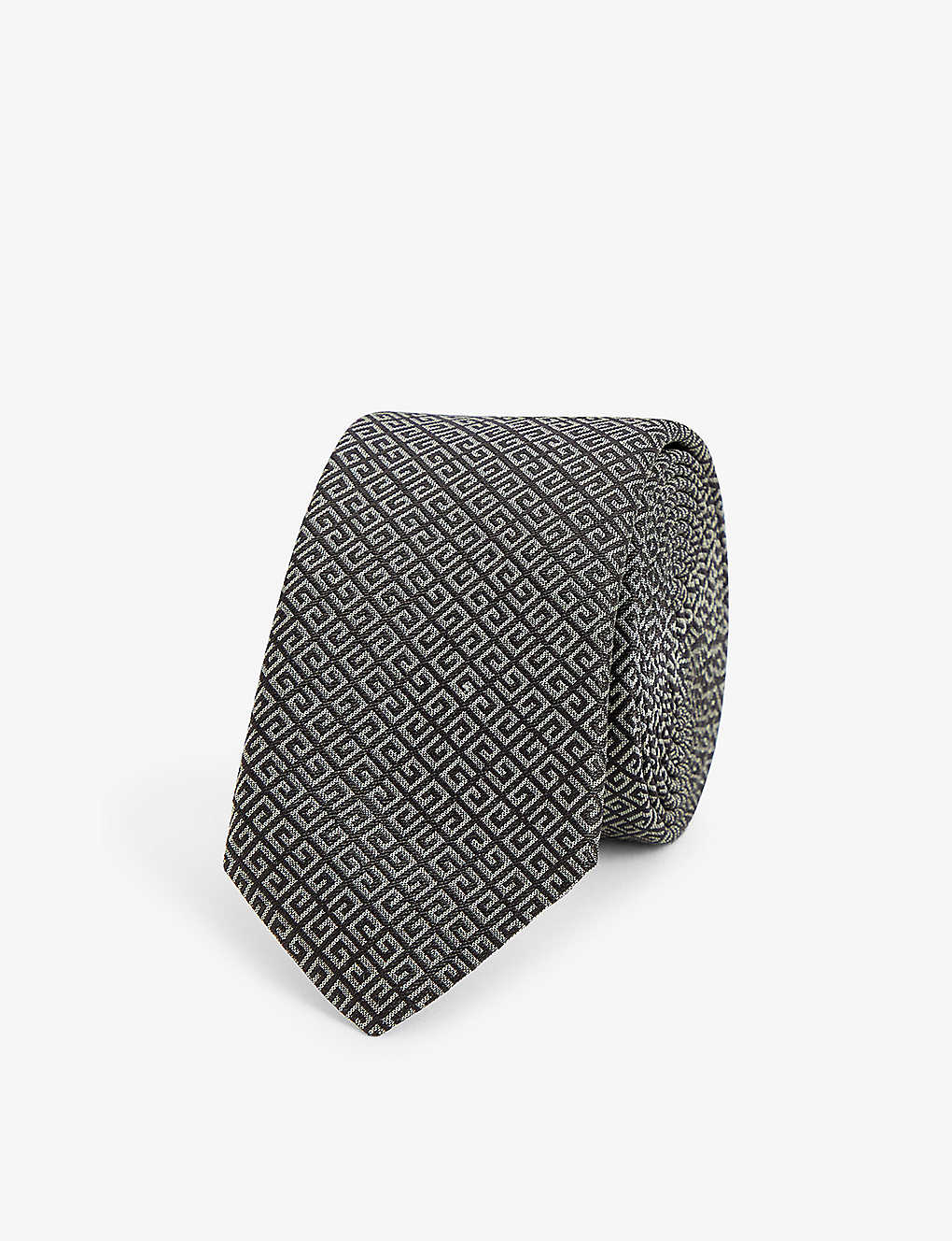 Givenchy Mens Black Tonal Logo Monogram-weave Silk Tie