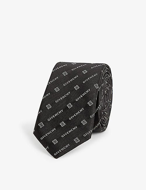 GIVENCHY: Logo text-weave silk tie