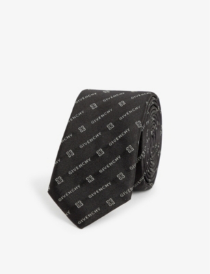 Givenchy Mens Black Logo Text-weave Silk Tie In Black