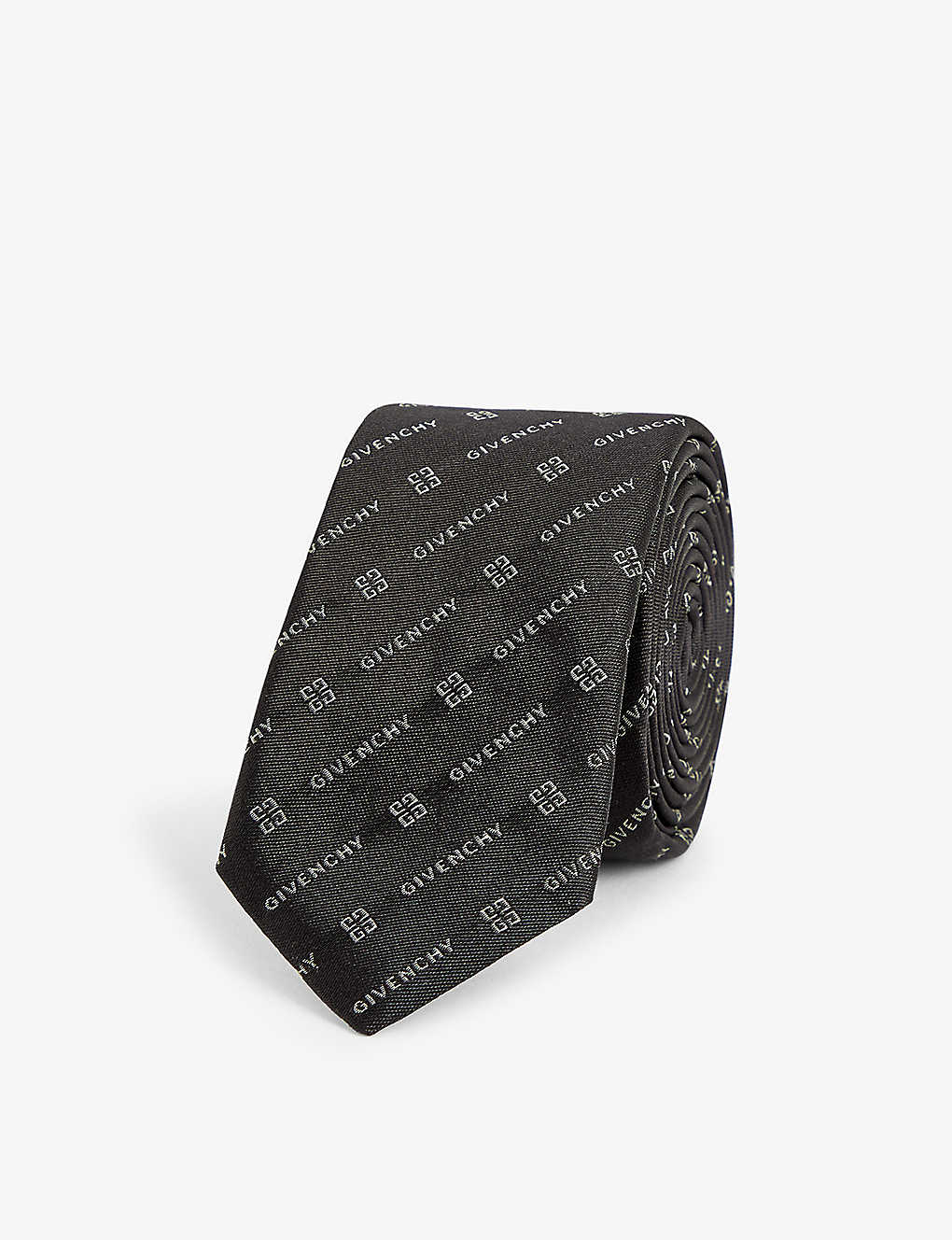 Givenchy Mens Black Logo Text-weave Silk Tie