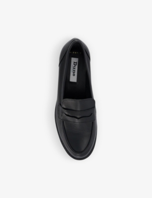 Dune Womens Black-black Leather Gild Cleated-sole Leather Penny Loafer In Black-black Leather