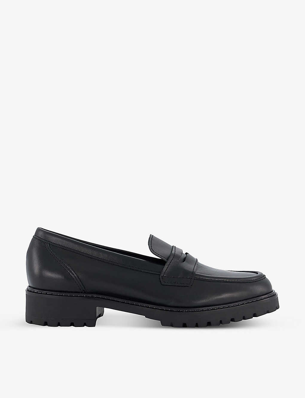 Dune Womens Black-black Leather Gild Cleated-sole Leather Penny Loafer