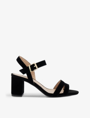Dune Womens Black-suede Merisa Two-strap Suede Heeled Sandals In Black-suede
