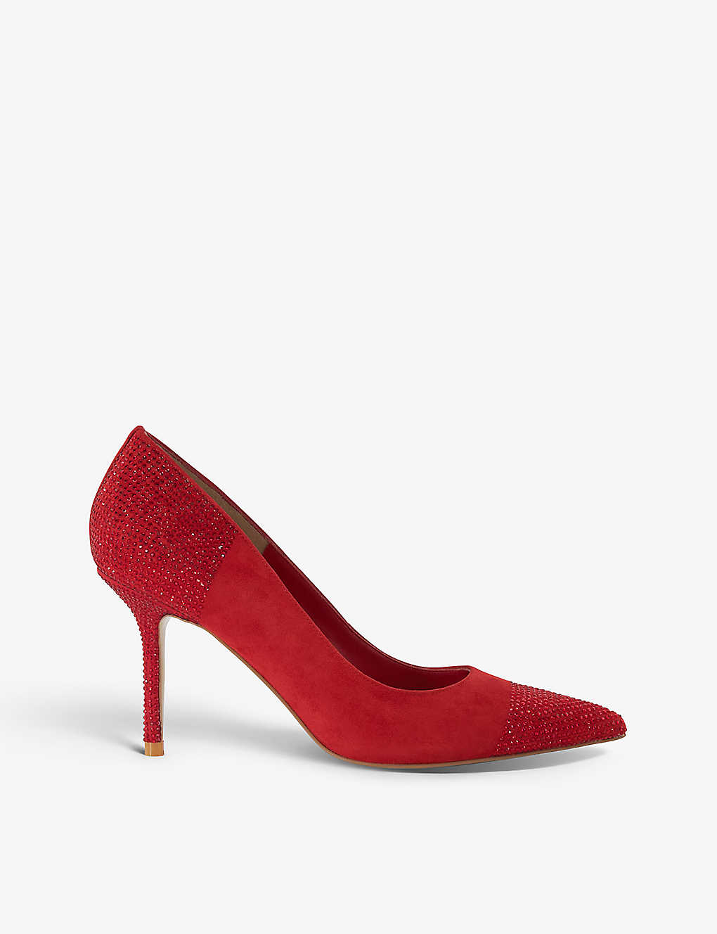 Dune Womens Red-suede Agency Crystal-embellished Suede Heeled Courts