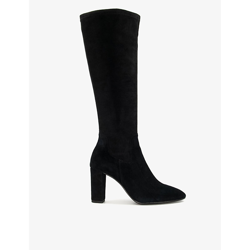 Dune Womens Black-micro Fibre Siren Round-toe Faux-suede Knee-high Boots