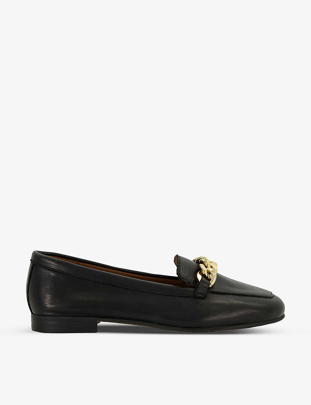 Dune Womens Black-leather Goldsmith Chain-embellished Leather Loafers