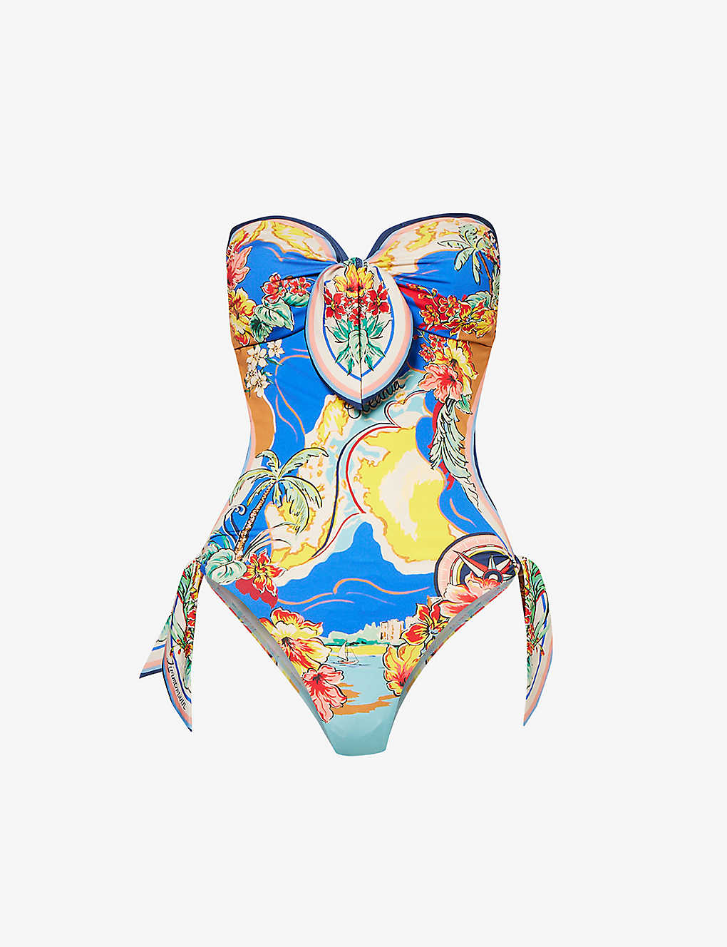 Zimmermann Womens Nautical Map Summer-print Bandeau Swimsuit In Multi-coloured