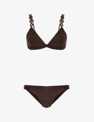 Zimmermann August Diamond Trim Tri Bikini Set In Chocolate In Brown